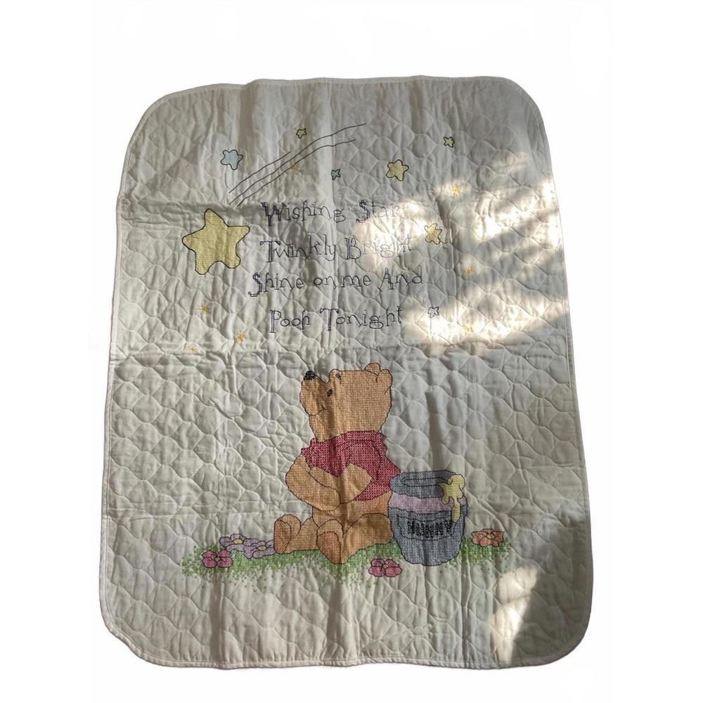 Vintage Winnie the Pooh Quilted Cross stitch Baby Blanket/Honey Pot